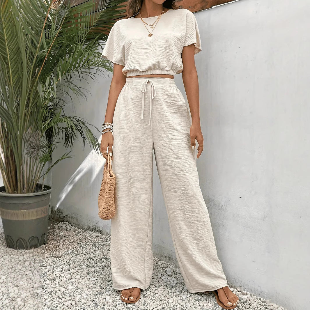 Image of Whitney | Women's Drawstring Wide Leg Two-Piece Set