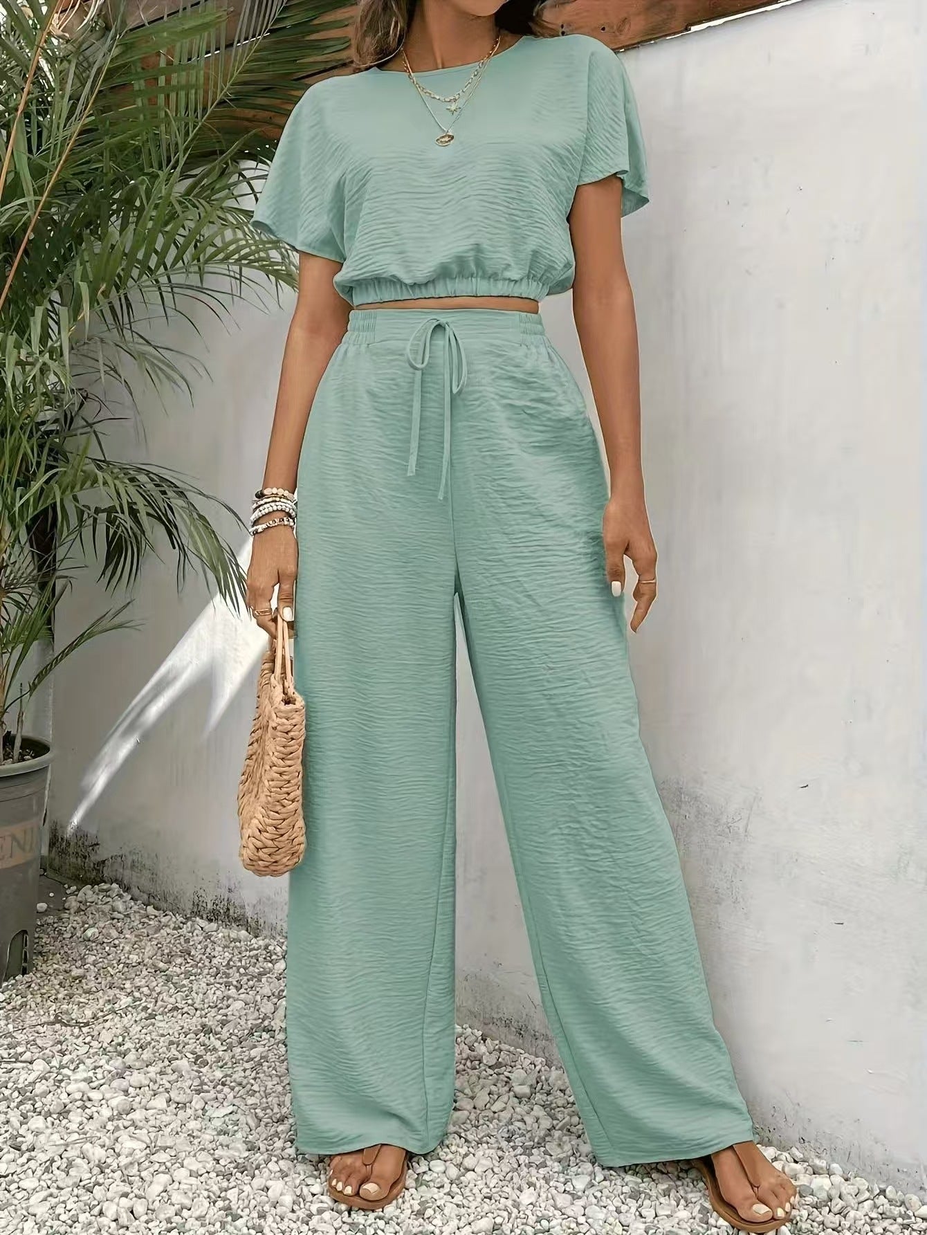 Image of Whitney | Women's Drawstring Wide Leg Two-Piece Set