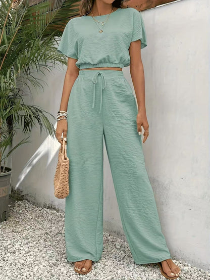 Image of Whitney | Women's Drawstring Wide Leg Two-Piece Set