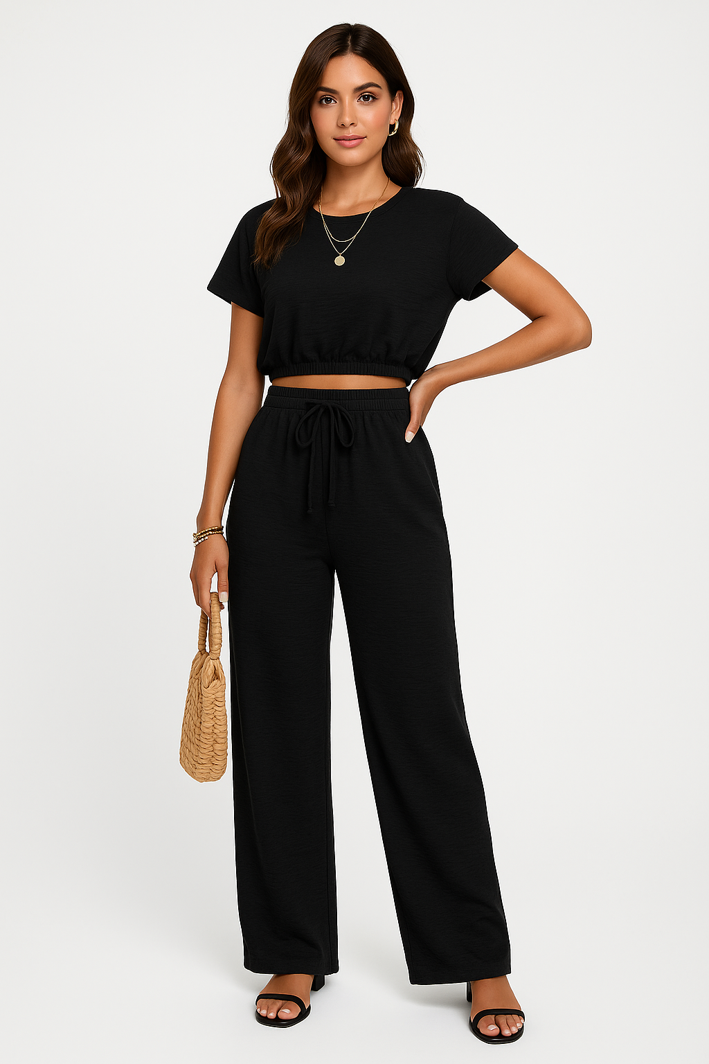 Image of Whitney | Women's Drawstring Wide Leg Two-Piece Set