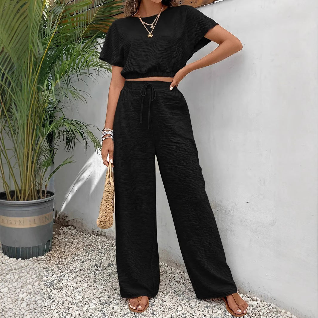 Image of Whitney | Women's Drawstring Wide Leg Two-Piece Set
