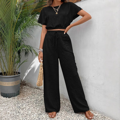 Image of Whitney | Women's Drawstring Wide Leg Two-Piece Set