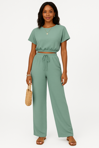Image of Whitney | Women's Drawstring Wide Leg Two-Piece Set