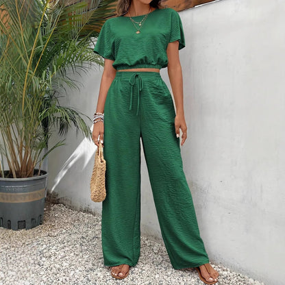 Image of Whitney | Women's Drawstring Wide Leg Two-Piece Set