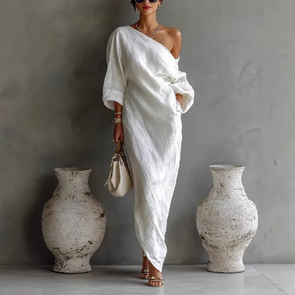 Women's Asymmetrical Linen Maxi Dress