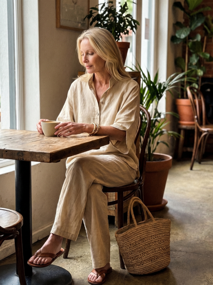 Women's Band-Collar Tunic Set