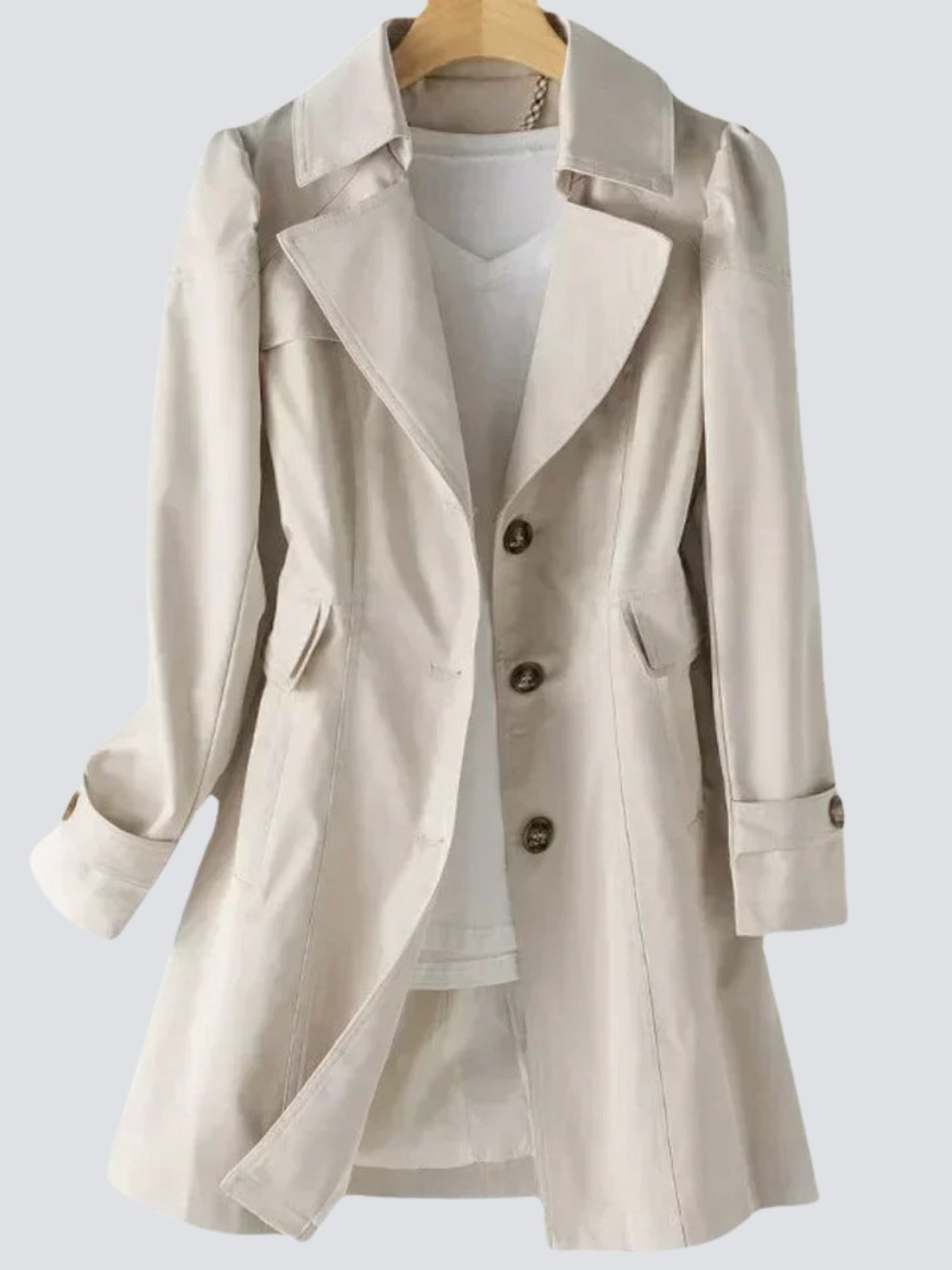 Women's Beige Trench Coat with Modern Design
