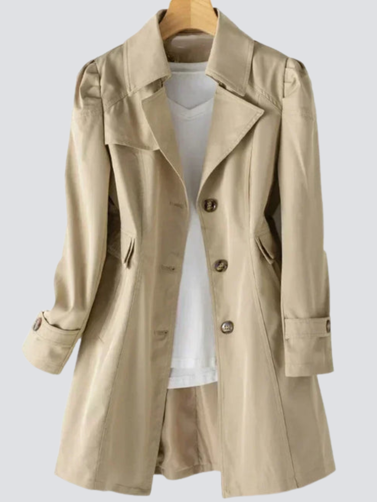 Women's Beige Trench Coat with Modern Design