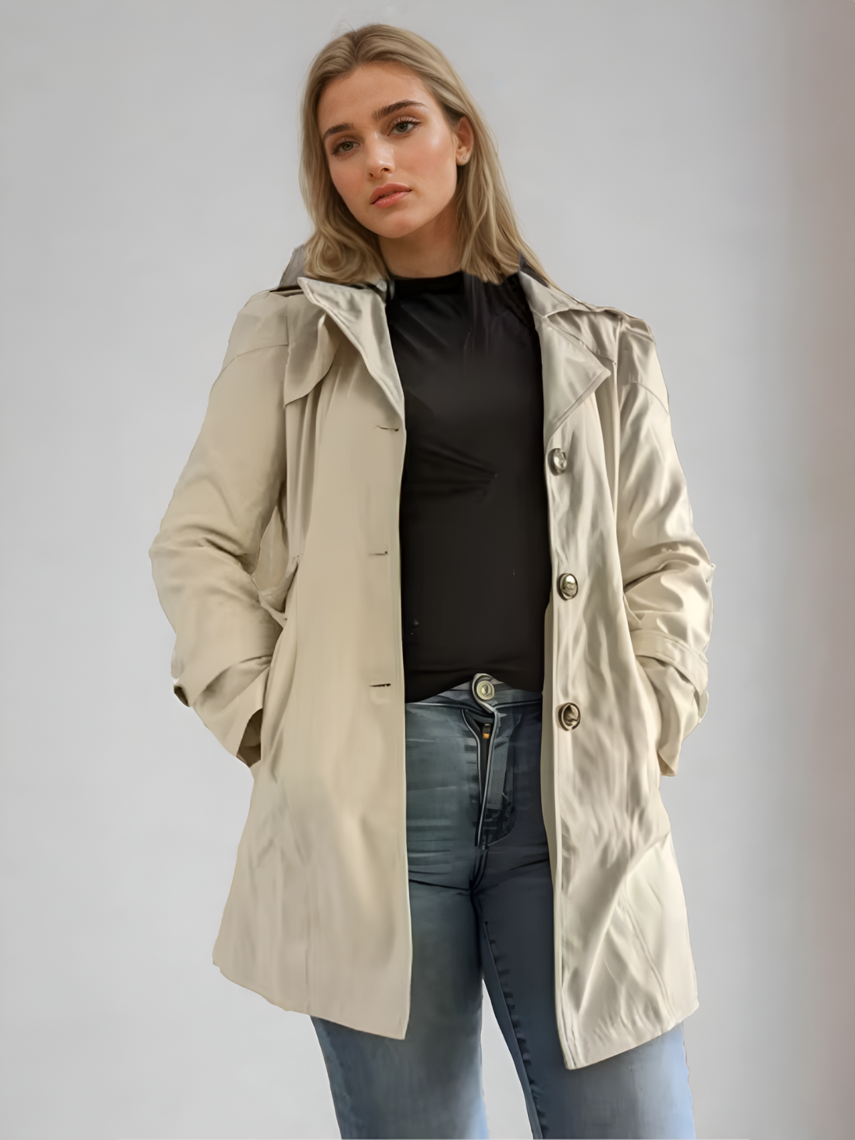 Women's Beige Trench Coat with Modern Design