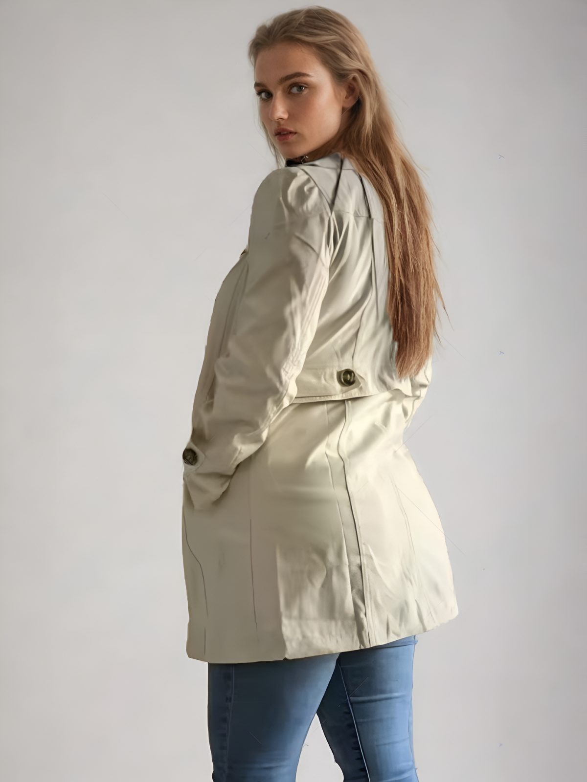 Women's Beige Trench Coat with Modern Design