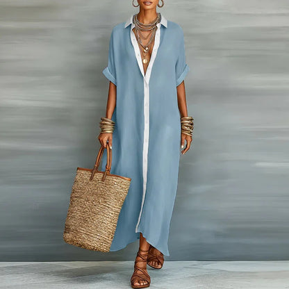 Women's Button-Down Linen Maxi Shirt Dress