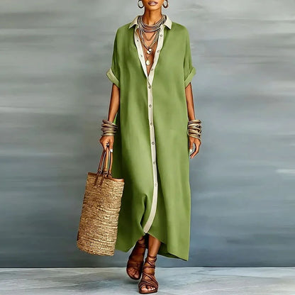 Women's Button-Down Linen Maxi Shirt Dress