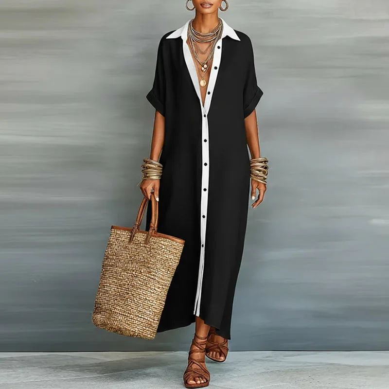 Women's Button-Down Linen Maxi Shirt Dress