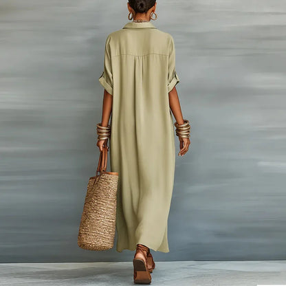 Women's Button-Down Linen Maxi Shirt Dress