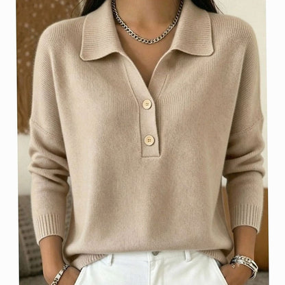 Women's Collared Button-Placket Knit Pullover Sweater