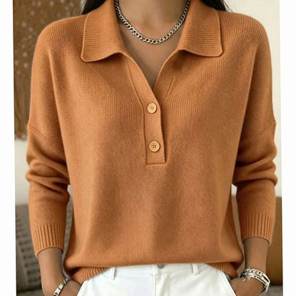 Women's Collared Button-Placket Knit Pullover Sweater