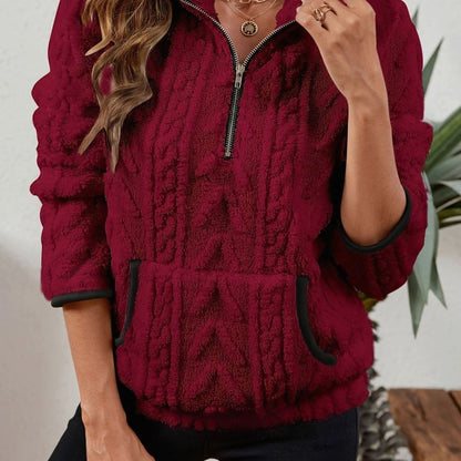 Women's Cozy Fleece Half-Zip Kangaroo Pocket Pullover Sweater