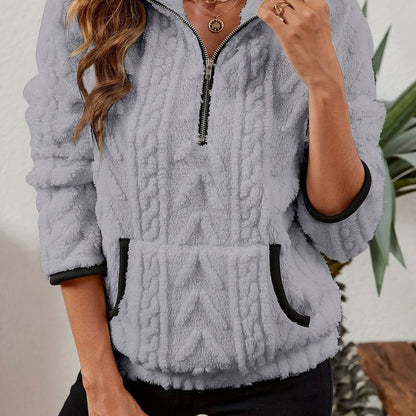 Women's Cozy Fleece Half-Zip Kangaroo Pocket Pullover Sweater