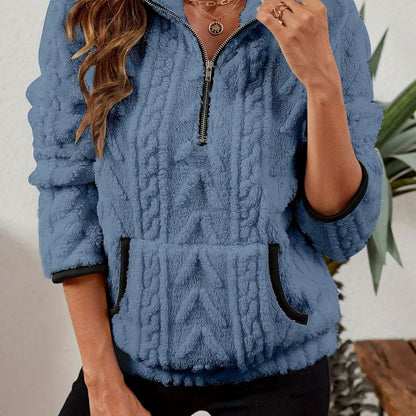 Women's Cozy Fleece Half-Zip Kangaroo Pocket Pullover Sweater
