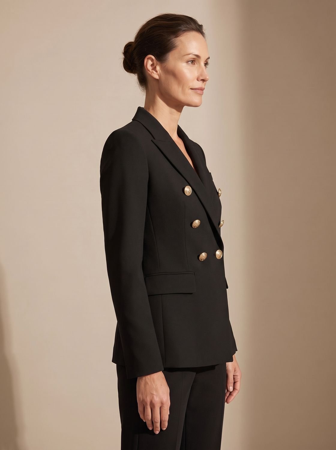 Women's Double-Breasted Tailored Blazer with Gold-Tone Buttons