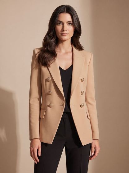 Women's Double-Breasted Tailored Blazer with Gold-Tone Buttons