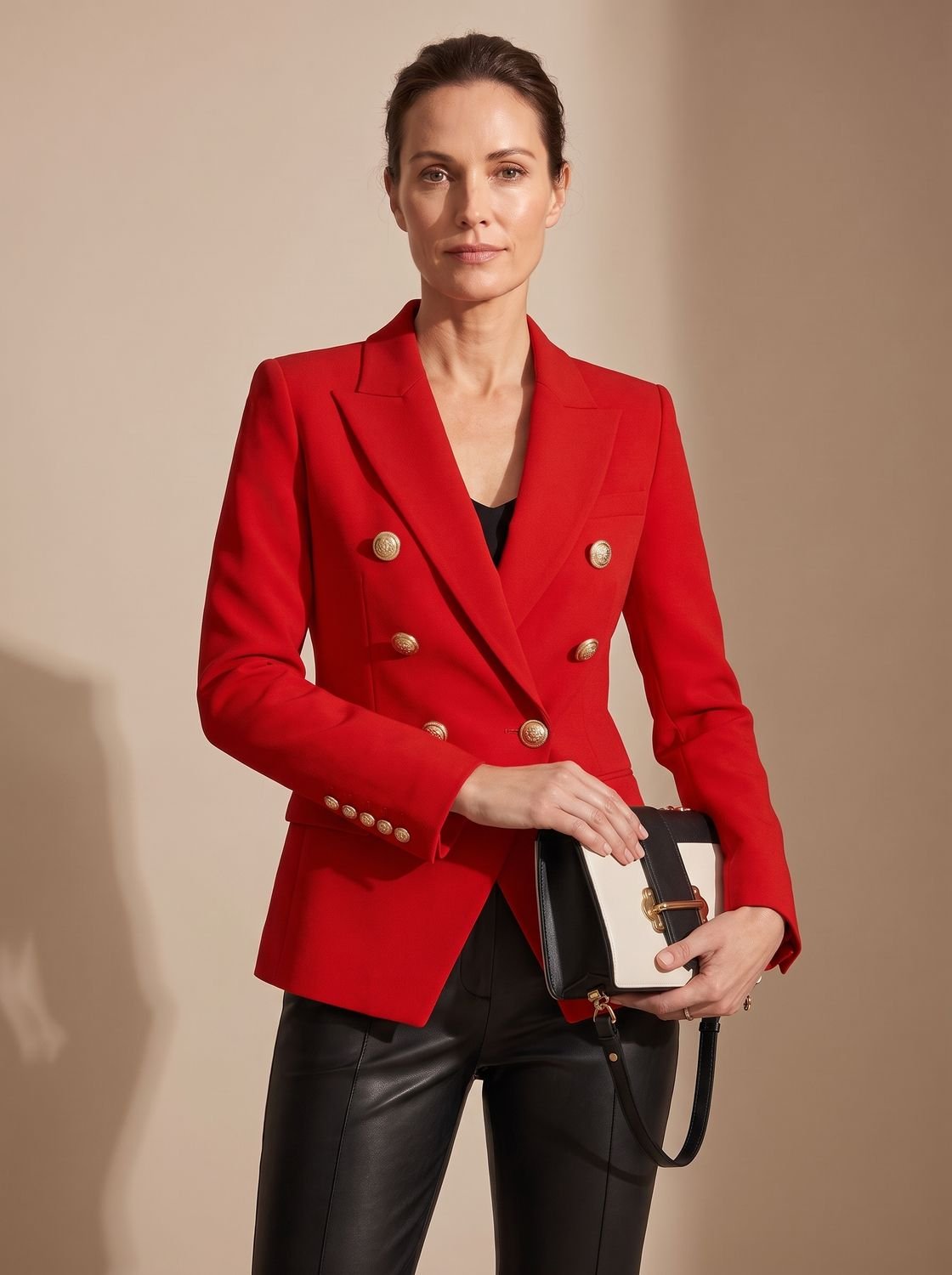Women's Double-Breasted Tailored Blazer with Gold-Tone Buttons