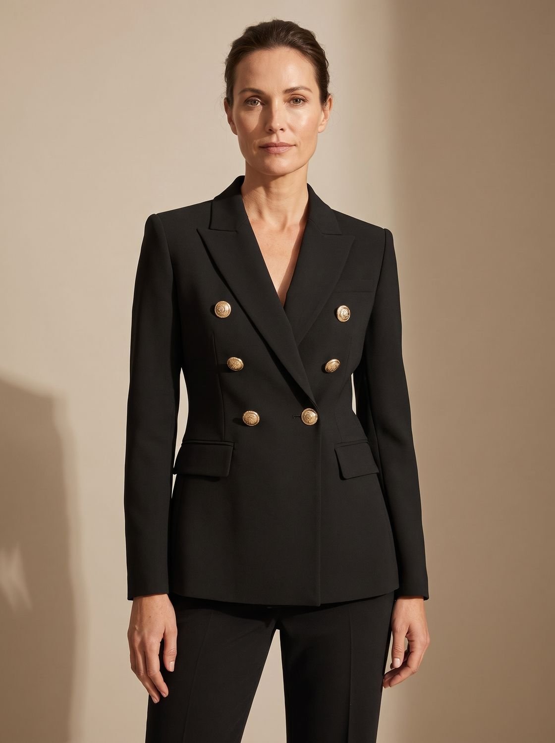 Women's Double-Breasted Tailored Blazer with Gold-Tone Buttons