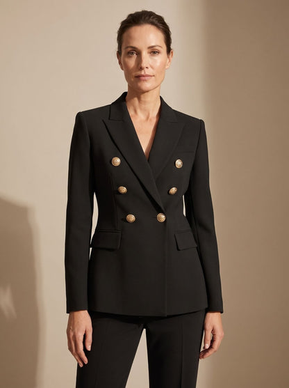 Women's Double-Breasted Tailored Blazer with Gold-Tone Buttons
