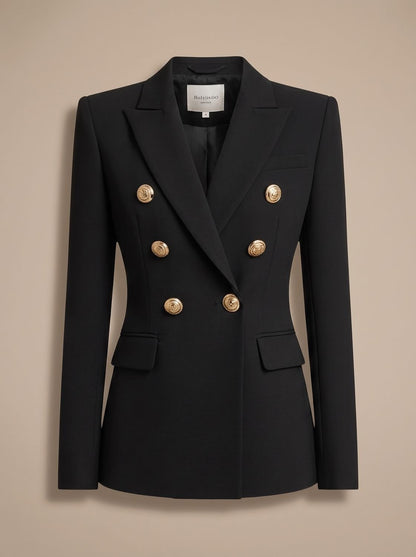 Women's Double-Breasted Tailored Blazer with Gold-Tone Buttons