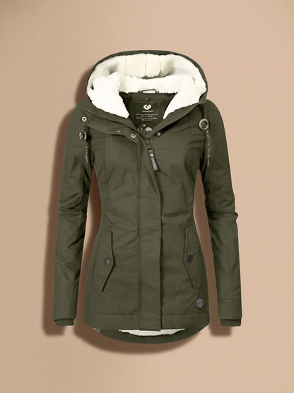 Women's Fleece-Lined Waterproof Hooded Zip-Up Jacket