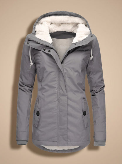 Women's Fleece-Lined Waterproof Hooded Zip-Up Jacket