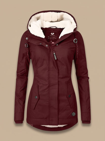 Women's Fleece-Lined Waterproof Hooded Zip-Up Jacket