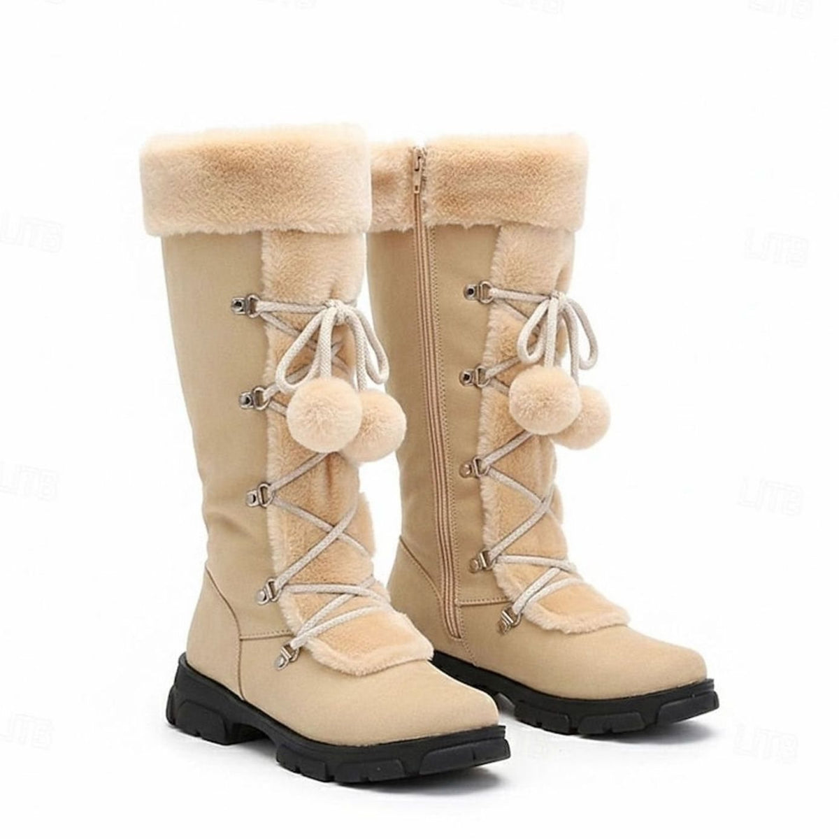 Women's Fur-Trimmed Lace-Up Mid-Calf Snow Boots