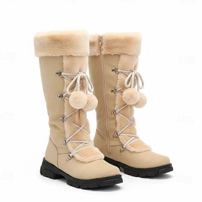 Women's Fur-Trimmed Lace-Up Mid-Calf Snow Boots