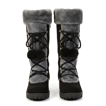 Women's Fur-Trimmed Lace-Up Mid-Calf Snow Boots