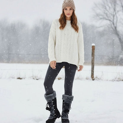 Women's Fur-Trimmed Lace-Up Mid-Calf Snow Boots