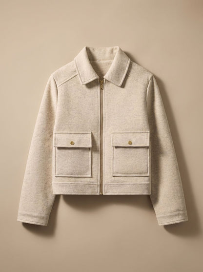 Women's High-Neck Stand Collar Button-Front Wool Blend Short Coat