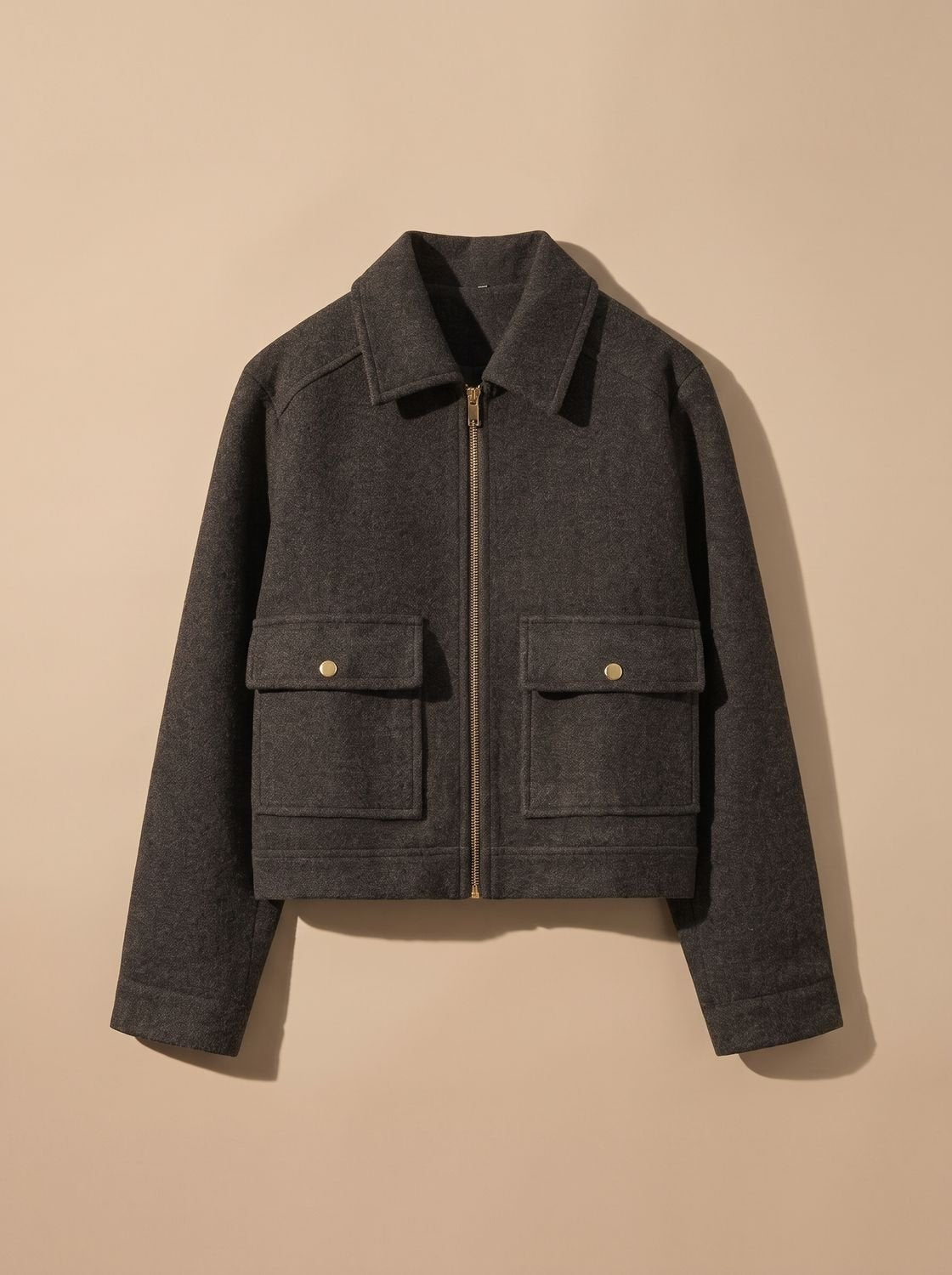 Women's High-Neck Stand Collar Button-Front Wool Blend Short Coat