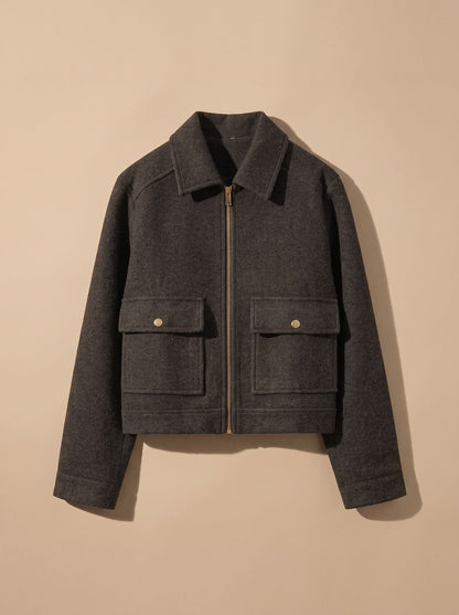 Women's High-Neck Stand Collar Button-Front Wool Blend Short Coat
