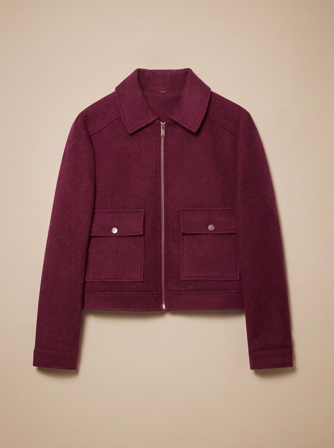 Women's High-Neck Stand Collar Button-Front Wool Blend Short Coat