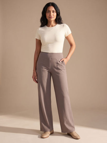 Women's High-Waist Dressy Wide-Leg Trousers with Pockets