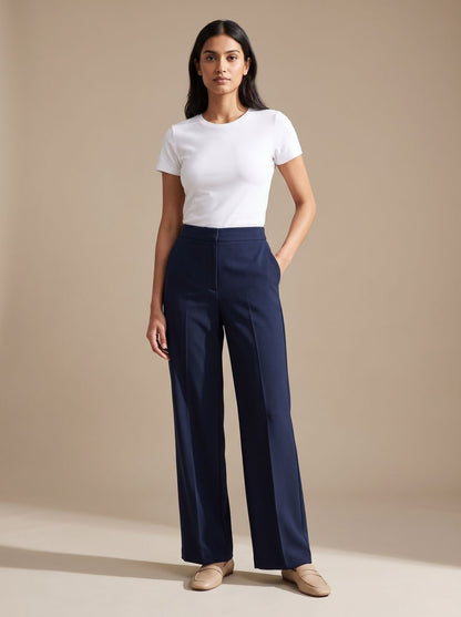 Women's High-Waist Dressy Wide-Leg Trousers with Pockets