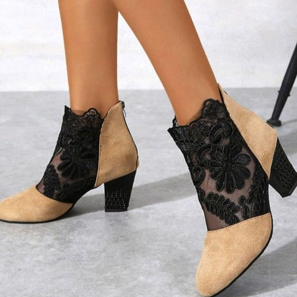 Women's Lace-Accent Block Heel Ankle Booties