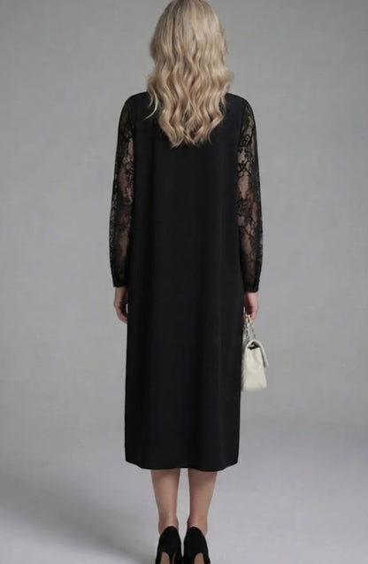 Women's Lace-Sleeve Peplum Fitted Midi Cocktail Dress