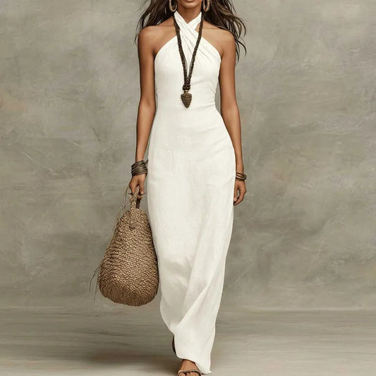 Women's Linen Halter Maxi Dress