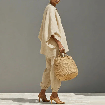Women's Linen Wide-Sleeve Lounge Set