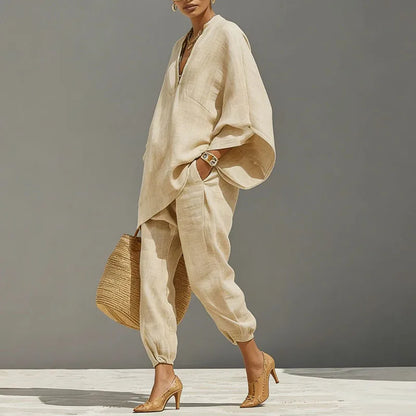 Women's Linen Wide-Sleeve Lounge Set