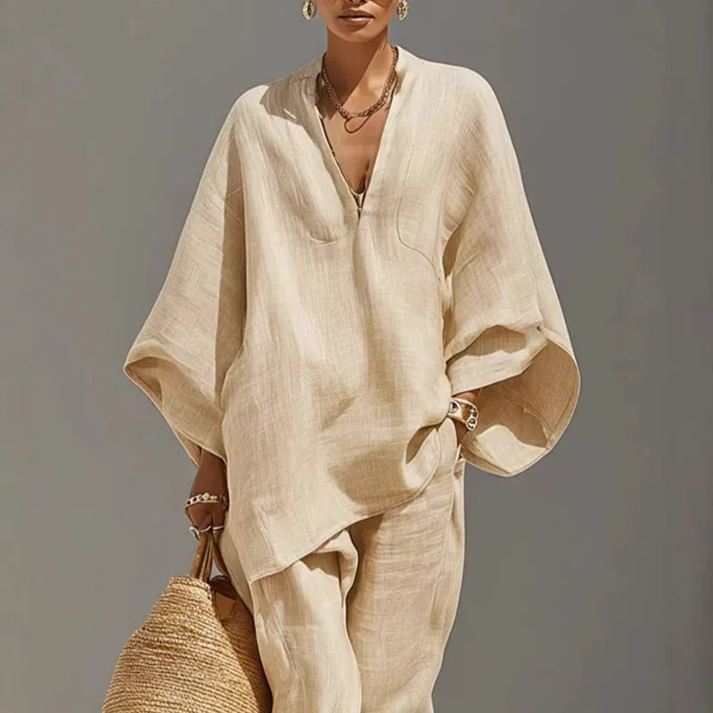Women's Linen Wide-Sleeve Lounge Set
