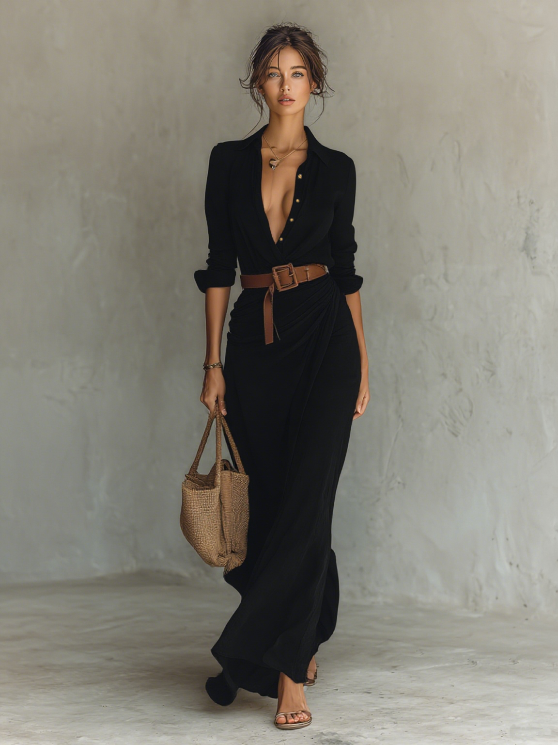 Women's Long-Sleeve Maxi Wrap Dress