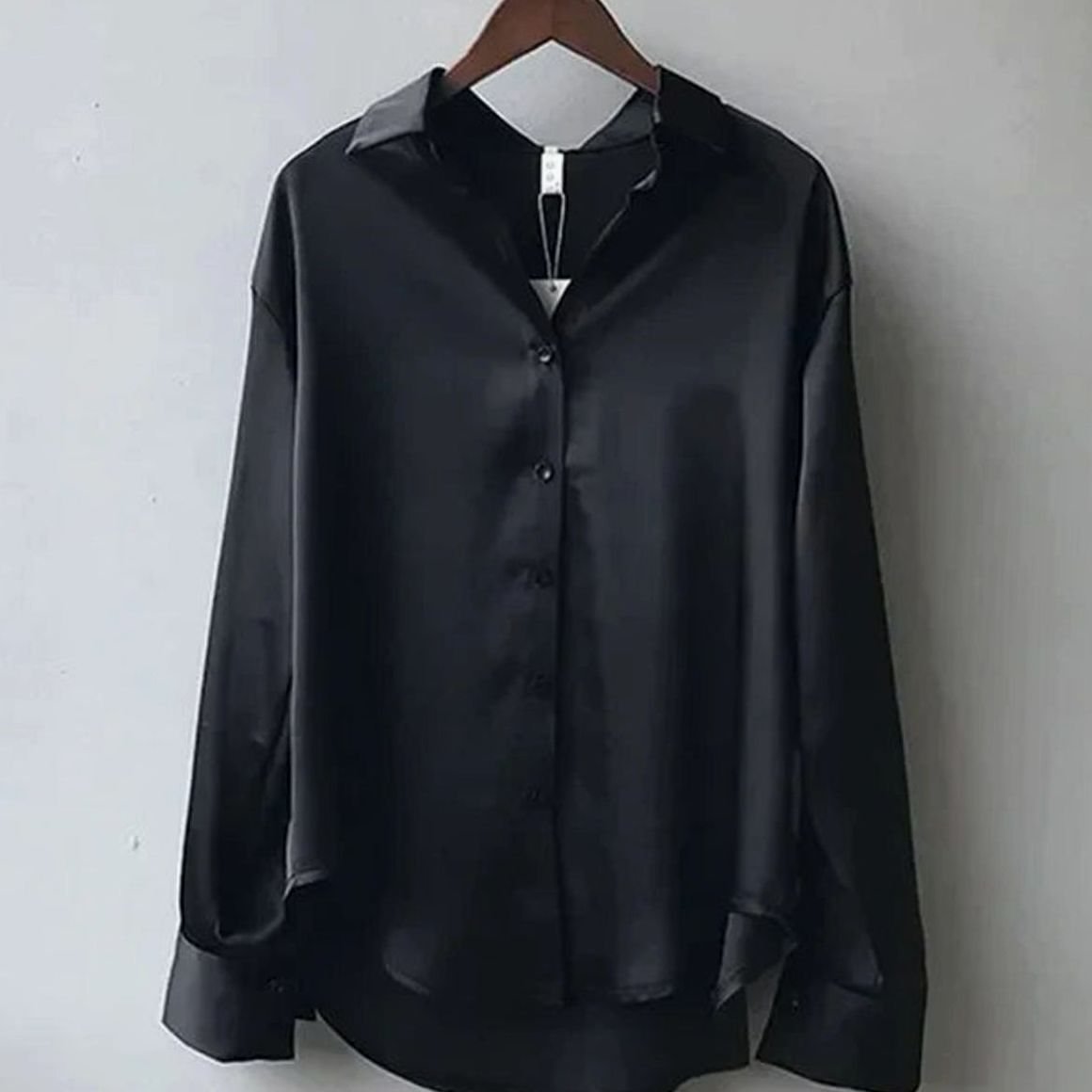 Women's Loose Long Sleeve Satin Button-Down Blouse